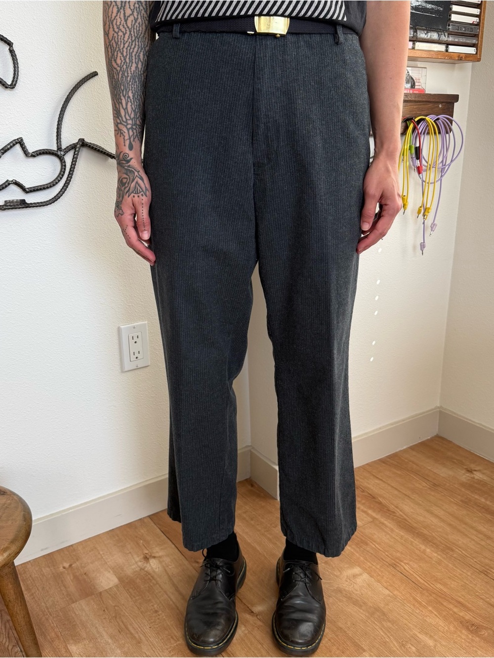 Vintage 2000s Gray Pinstripe High Waisted Flat Front Pants Dockers ~ 36 X 28